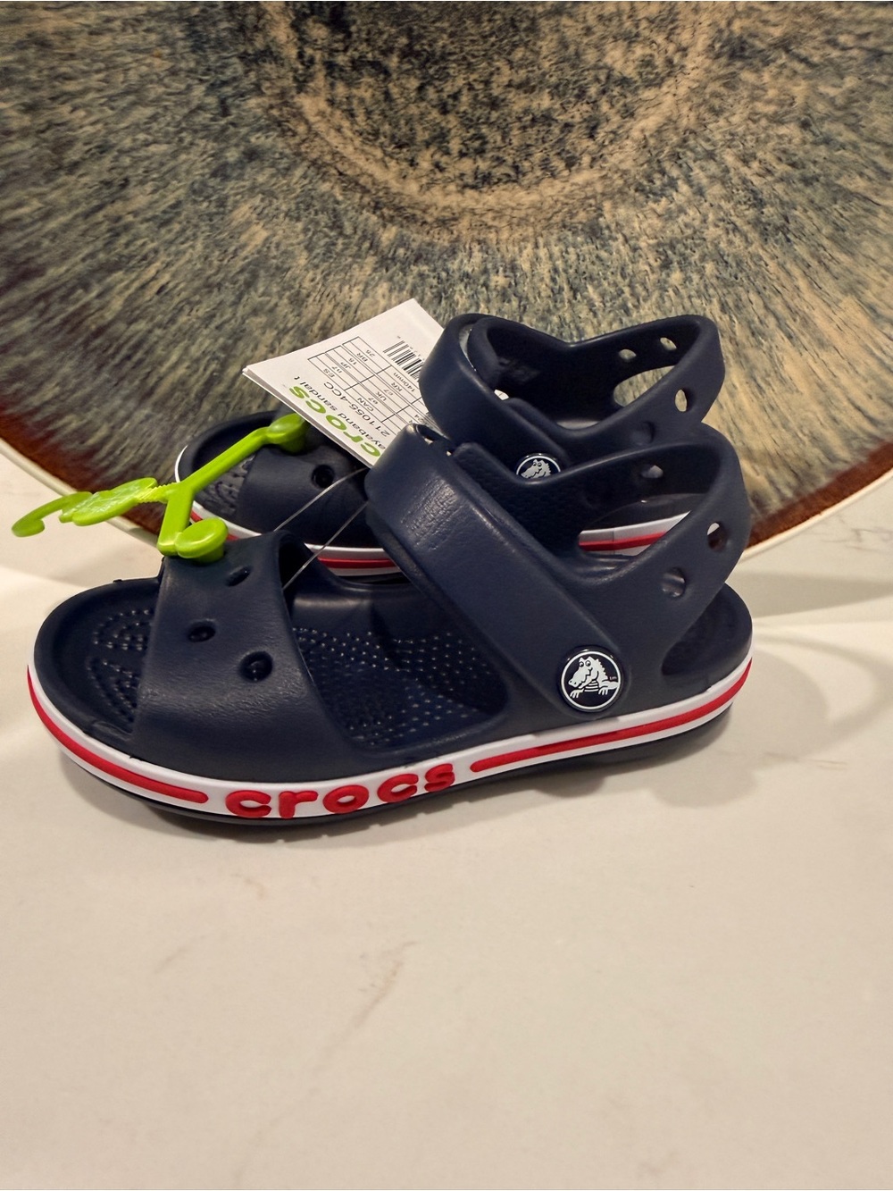 CROCS Kids Navy Sandal with Red & White Accents